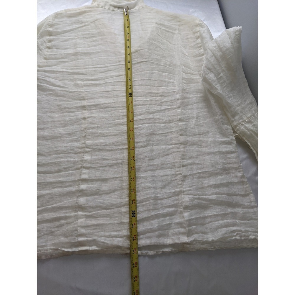 Cut Loose Ivory Linen Nylon Blend Button Down Blouse Shirt Large Made in USA - Picture 5 of 8